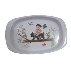 Noritake Melamine Ware Childrens Plate Tray Baby Riding Bear Vtg 60s Shows Wear